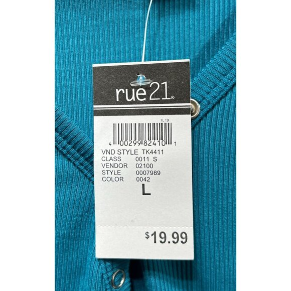 Rue 21 - Women's Casual Long Sleeve Button Down T-Shirt - Blue - Large - Picture 8 of 10